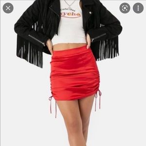 Red Adika ruched mini skirt